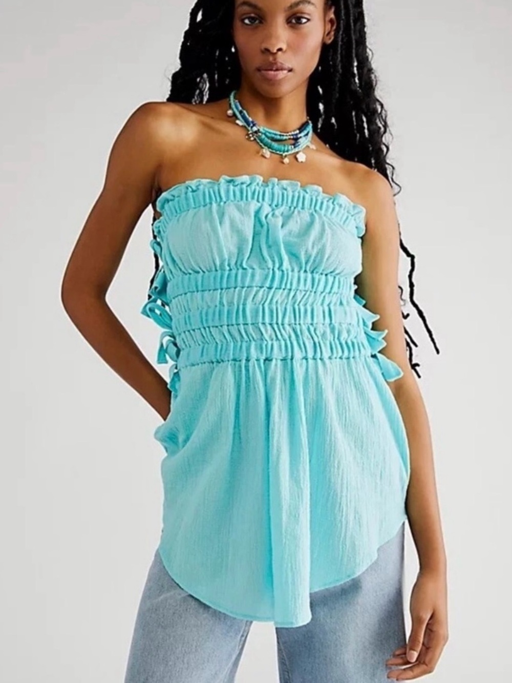 Jen's Pirate Booty Strapless Tunic Top in Light Aqua